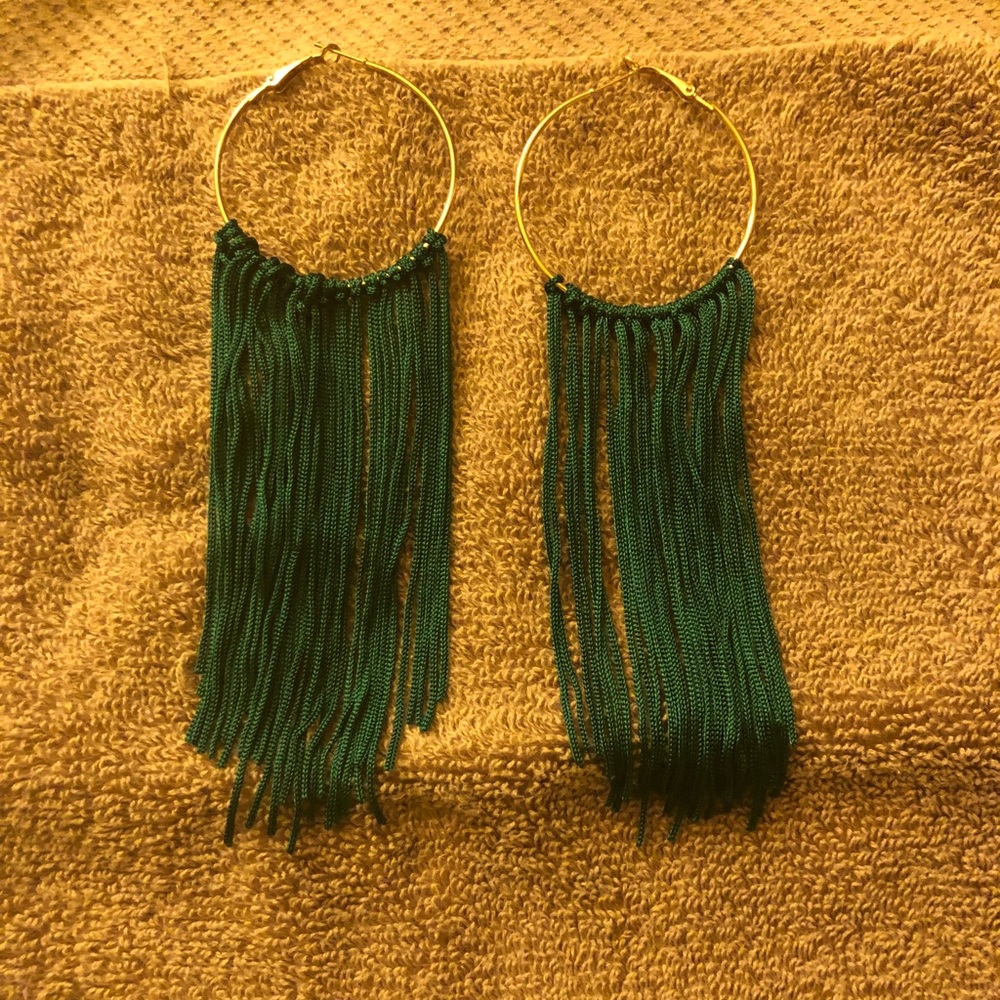 Green fringe earrings